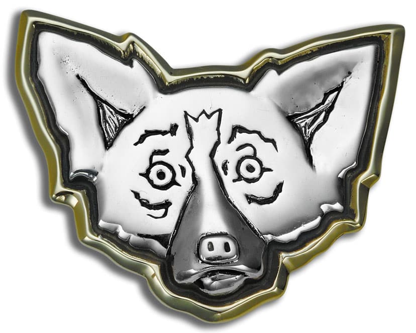 Pin: Large Head, Sterling Silver, Gold Aura